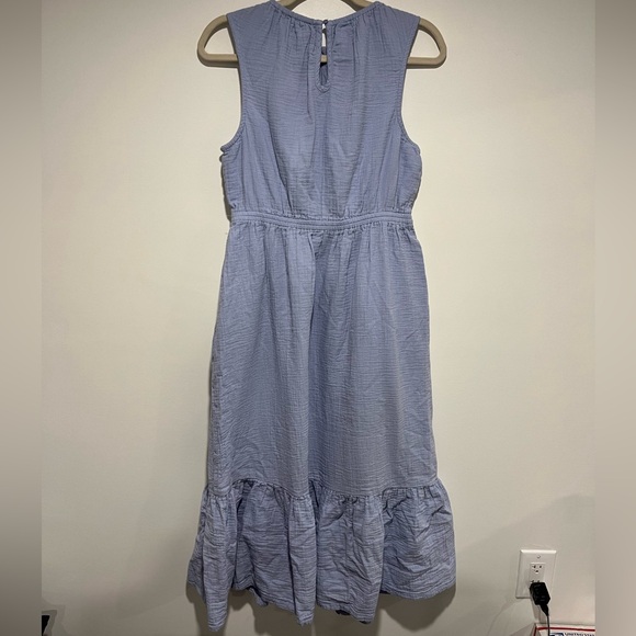 Nordstrom Modernaire 100% Organic Cotton Light Blue Midi Dress with Ruffle Hem - Picture 8 of 9
